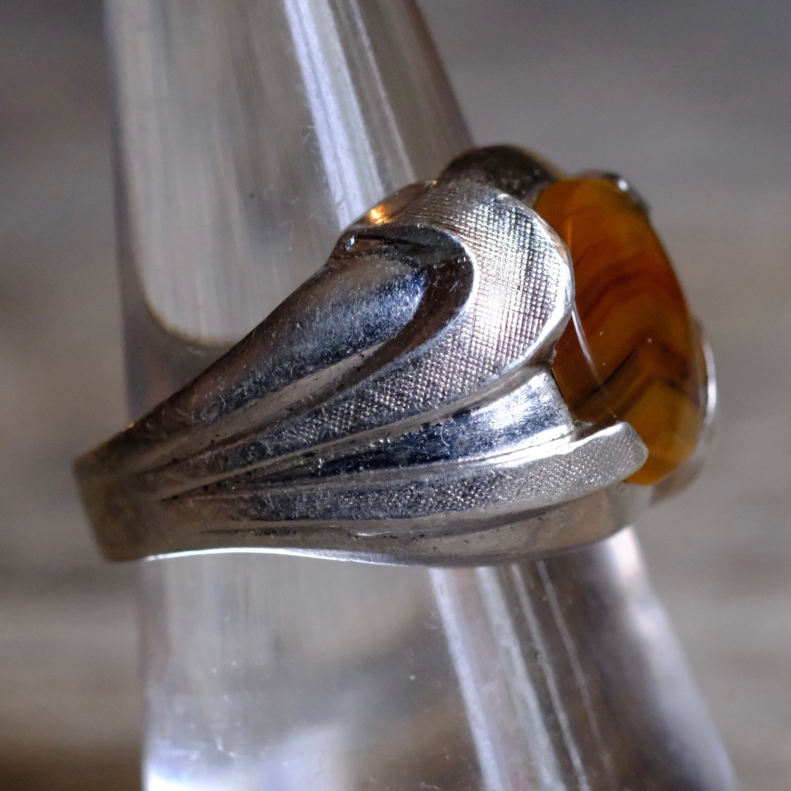 Vintage Sterling Agate Ring 7.5