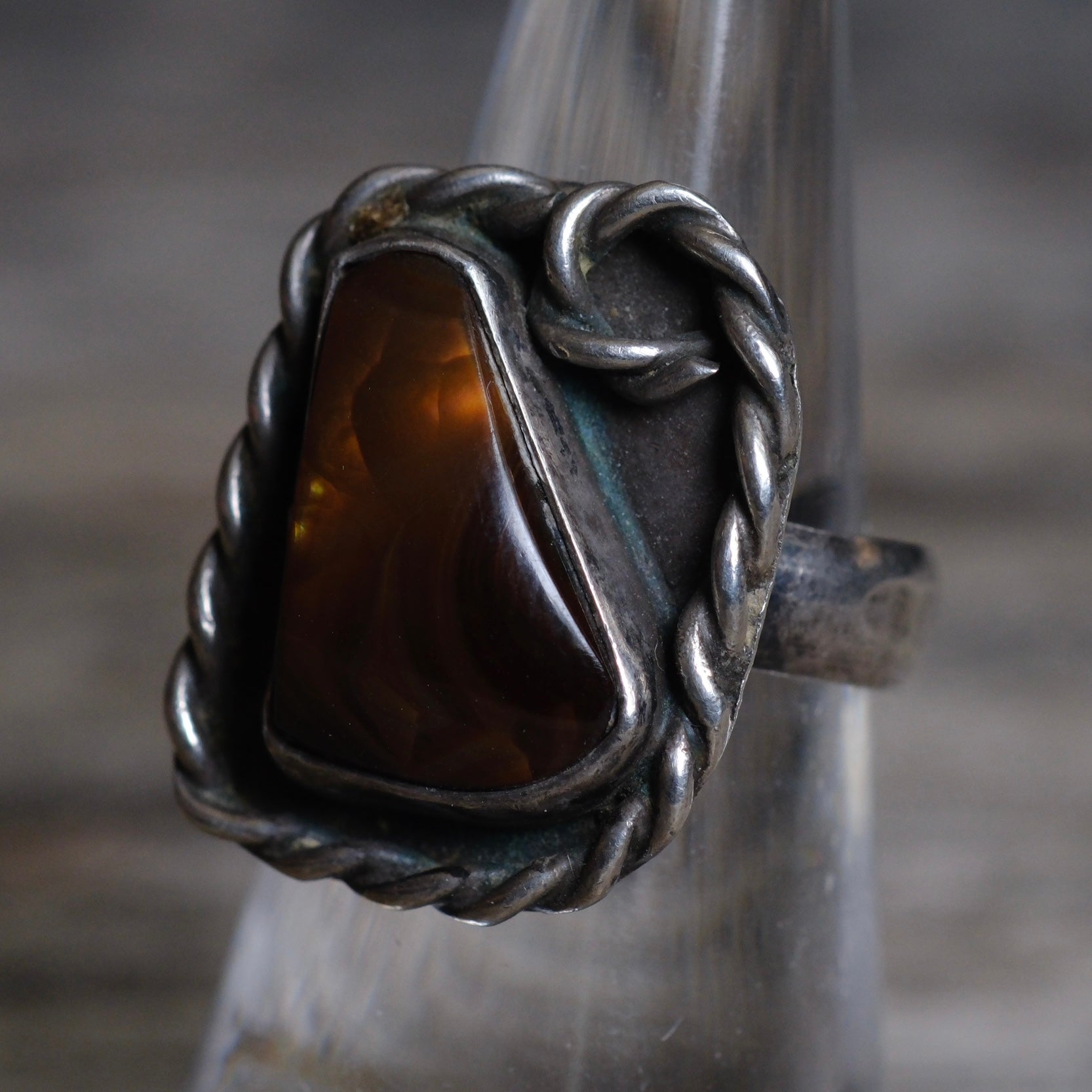 Vintage Sterling Fire Agate Roper Ring 6.75