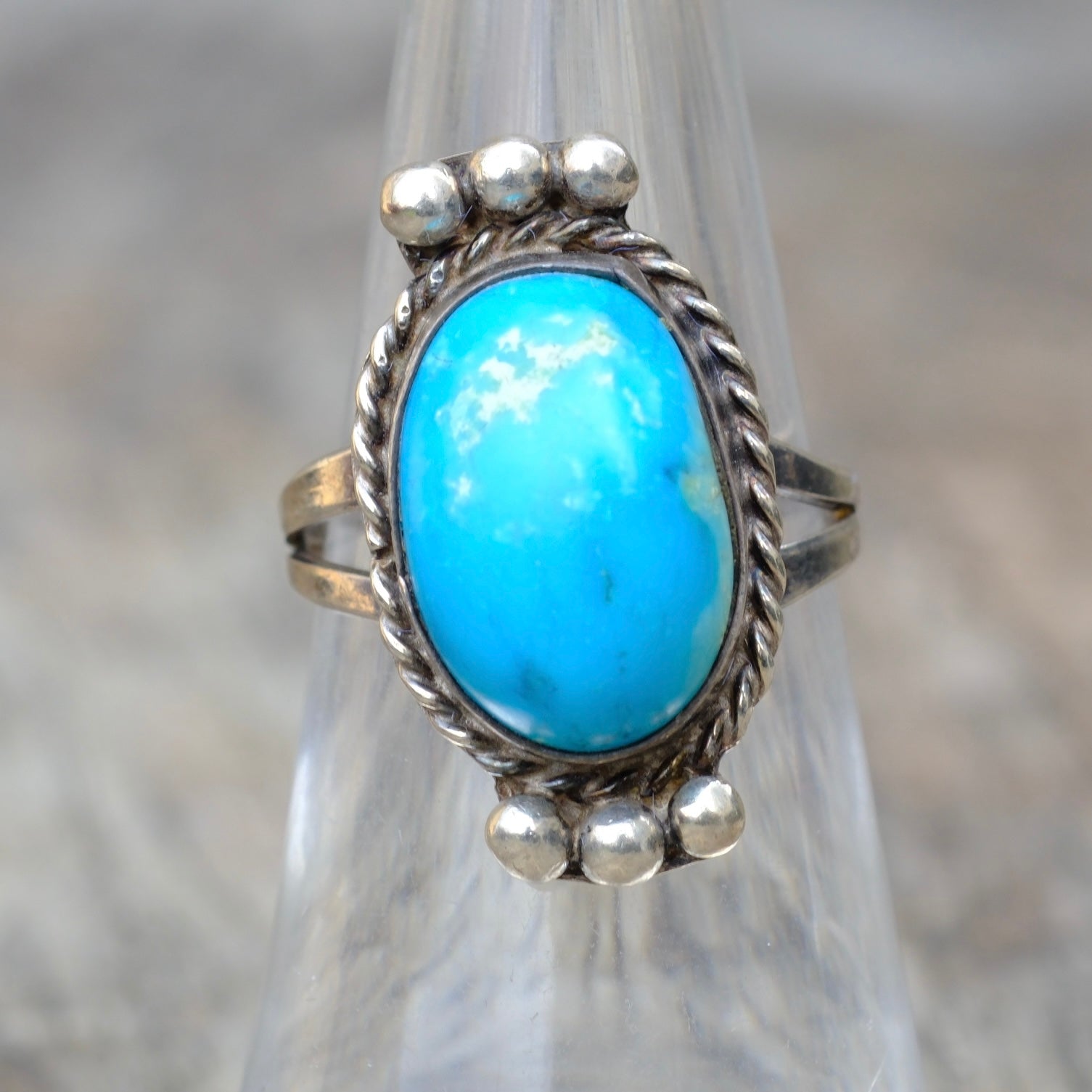 Vintage Sterling Turquoise Roper Ring 6.25