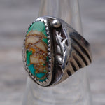 Vintage Sterling Turquoise Ribbed Band Ring 7.75