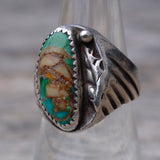 Vintage Sterling Turquoise Ribbed Band Ring 7.75