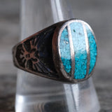 Vintage Sterling Crushed Turquoise Inlay Thunderbird Ring 11