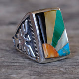 Vintage Sterling Multi Stone Sunrise Inlay Thunderbird Ring 8
