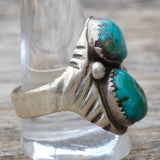 Vintage Sterling 2-Stone Turquoise Stamped Band Ring 12
