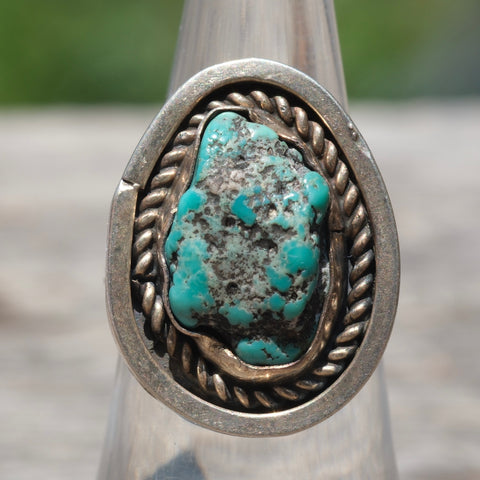 Vintage Sterling Turquoise Roper Ring 6