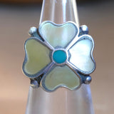 Vintage Sterling MOP and Turquoise Flower Ring 4.25