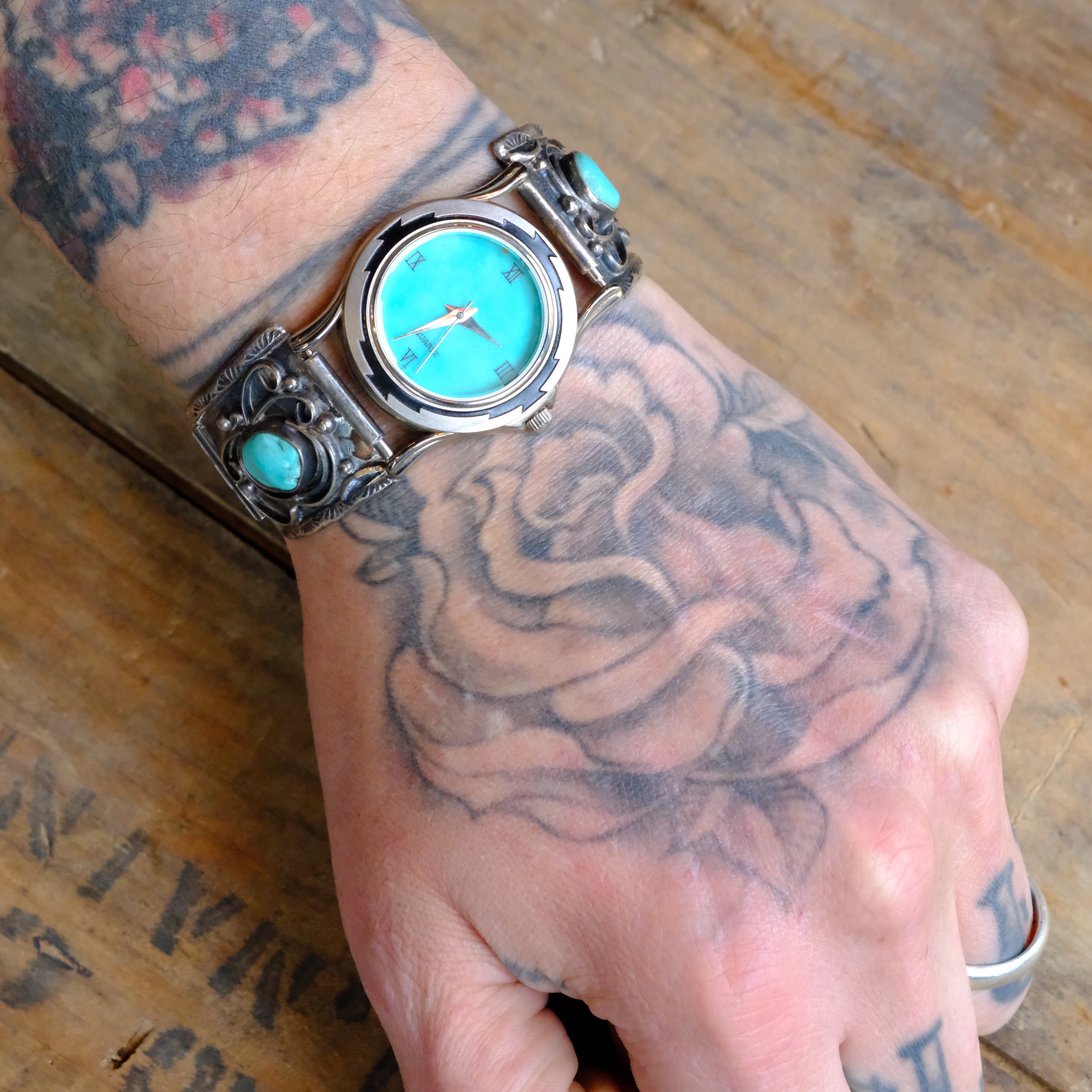 Vintage Sterling Turquoise Watch With Turquoise Dial