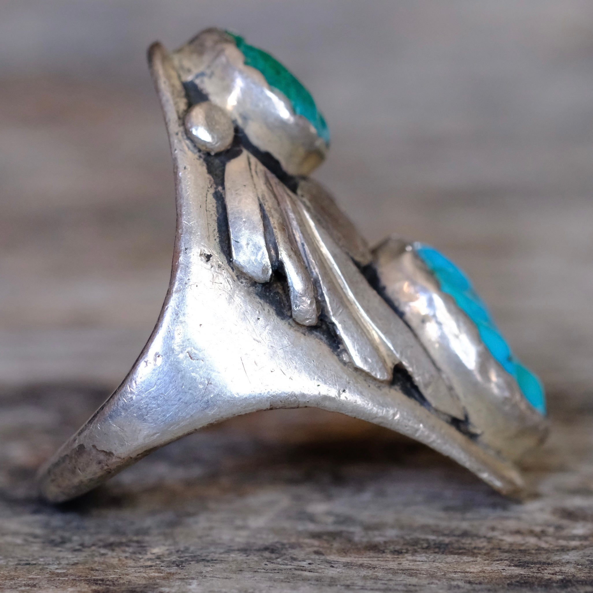 Vintage Sterling 2-Stone Turquoise Ring 8.75