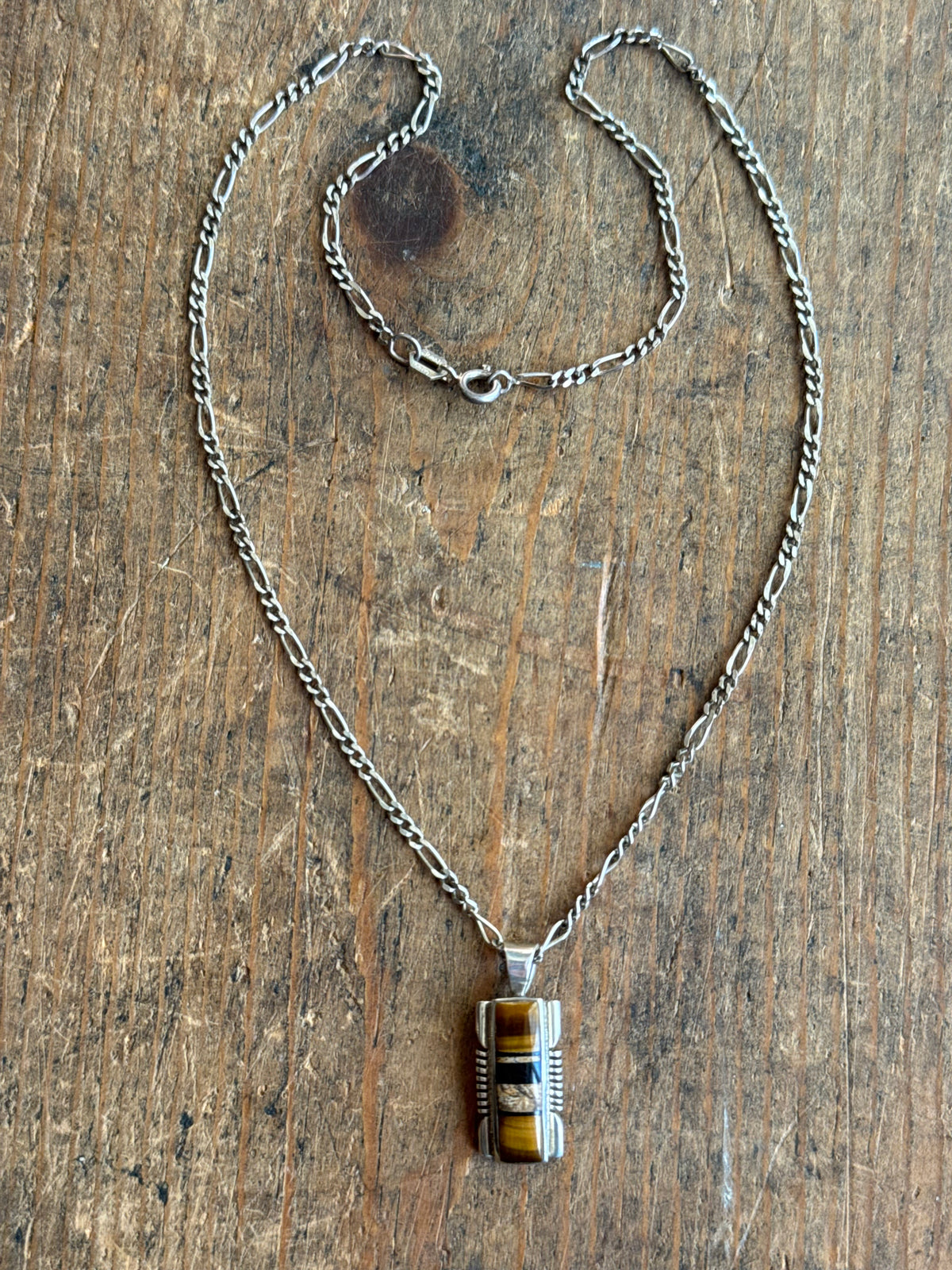 Vintage Sterling Silver Multistone Sawcut Necklace