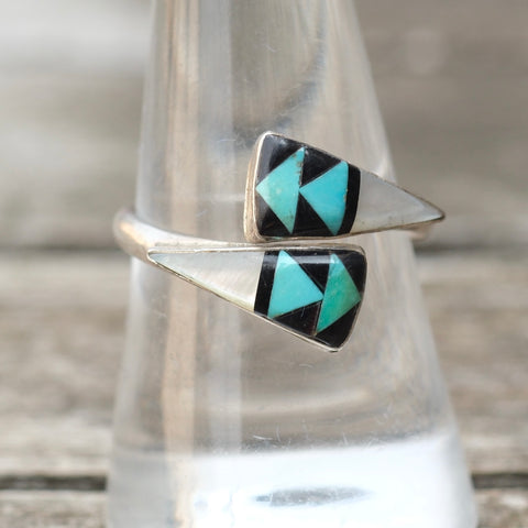 Vintage Sterling Multistone Inlay Overpass Ring 9