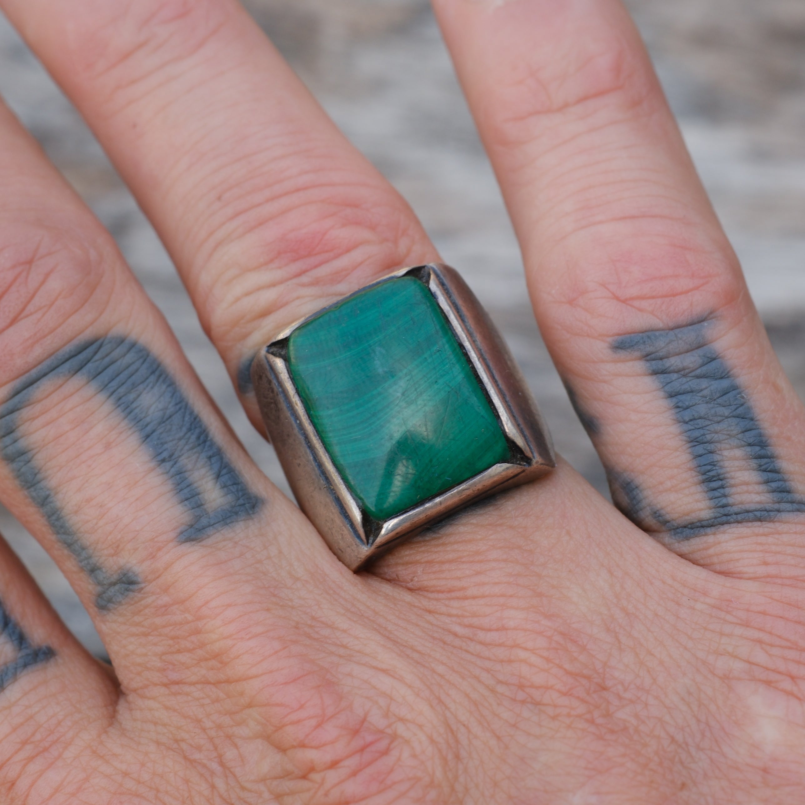 Vintage Sterling Malachite Ring 8.5