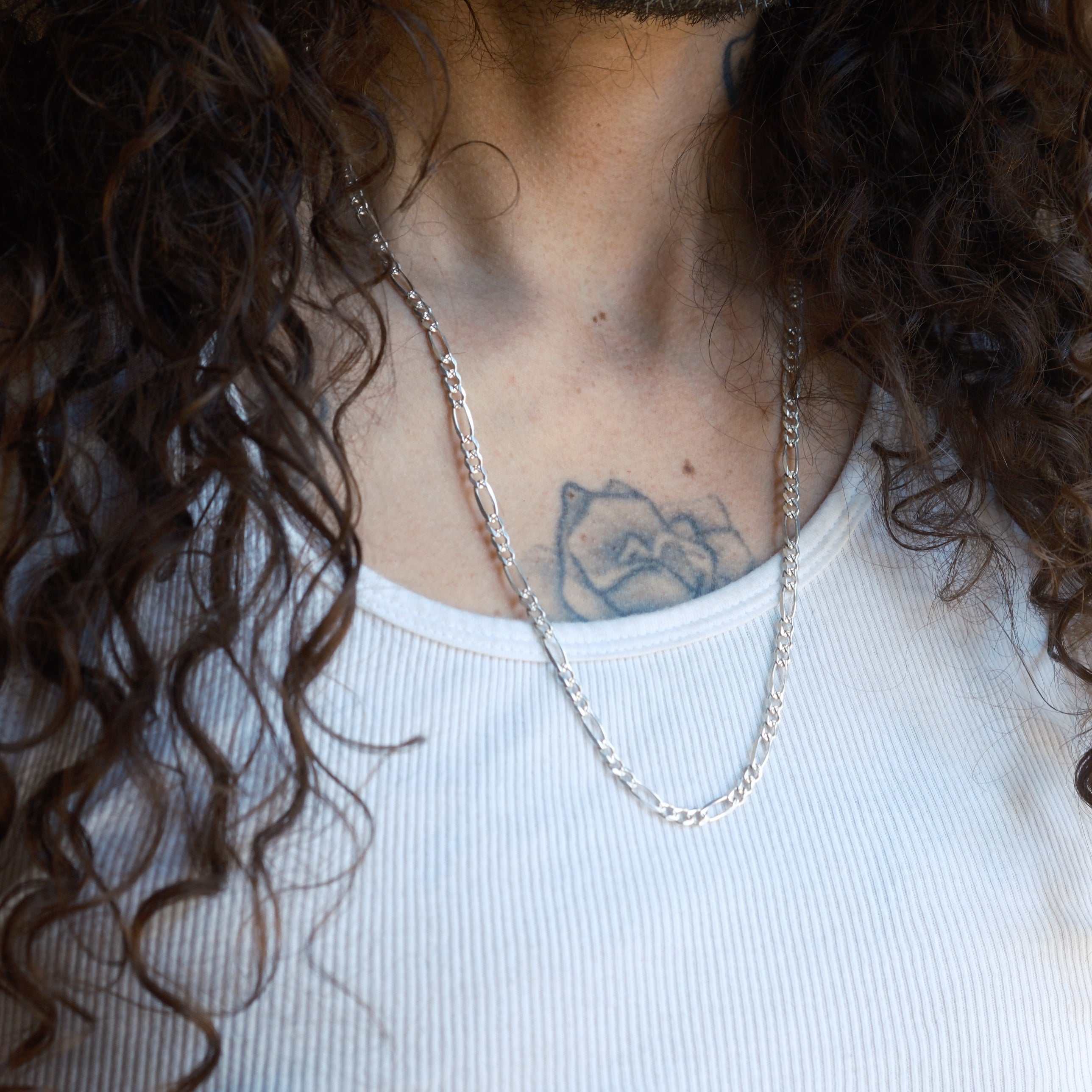 Vintage Sterling Silver Figaro Chain Necklace 24"