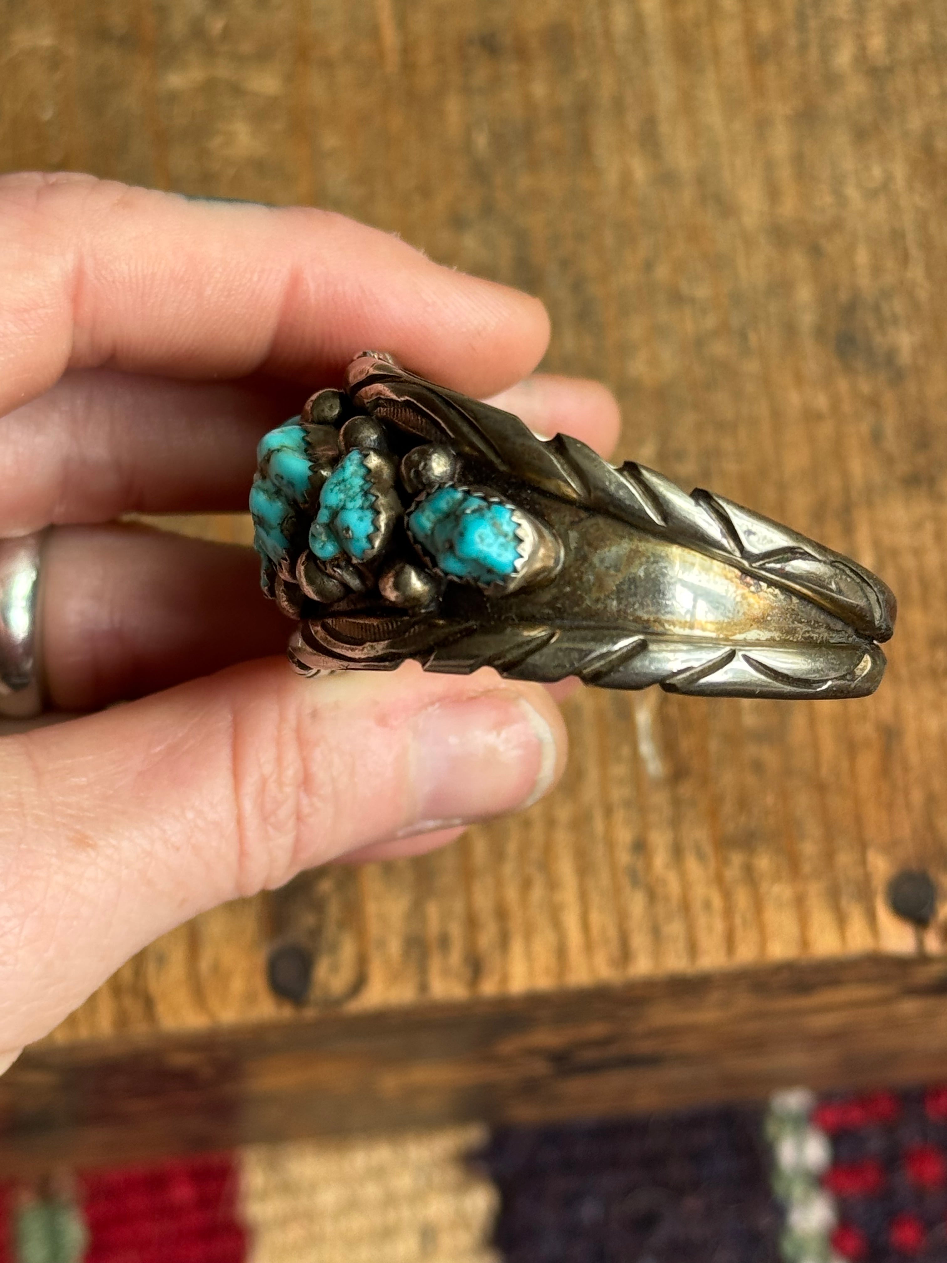 Vintage Sterling Silver Raw Turquoise Cuff