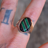 Vintage Sterling Onyx and Malachite Inlay Striper Ring 10