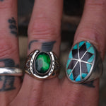 Vintage Sterling Lucky Abalone Horseshoe Ring 9.75