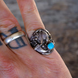 Vintage Sterling Turquoise Bear Ring 6.75