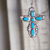Vintage Sterling 7-Stone Coral  Cross Necklace