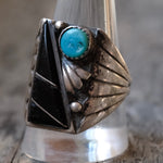 Vintage Sterling Turquoise and Onyx Zuni Ring 11