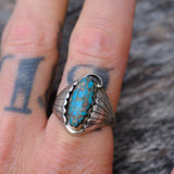 Vintage Sterling Turquoise Ribbed Band Ring 10.5