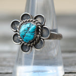 Vintage Sterling Turquoise Floral Ring 9.25