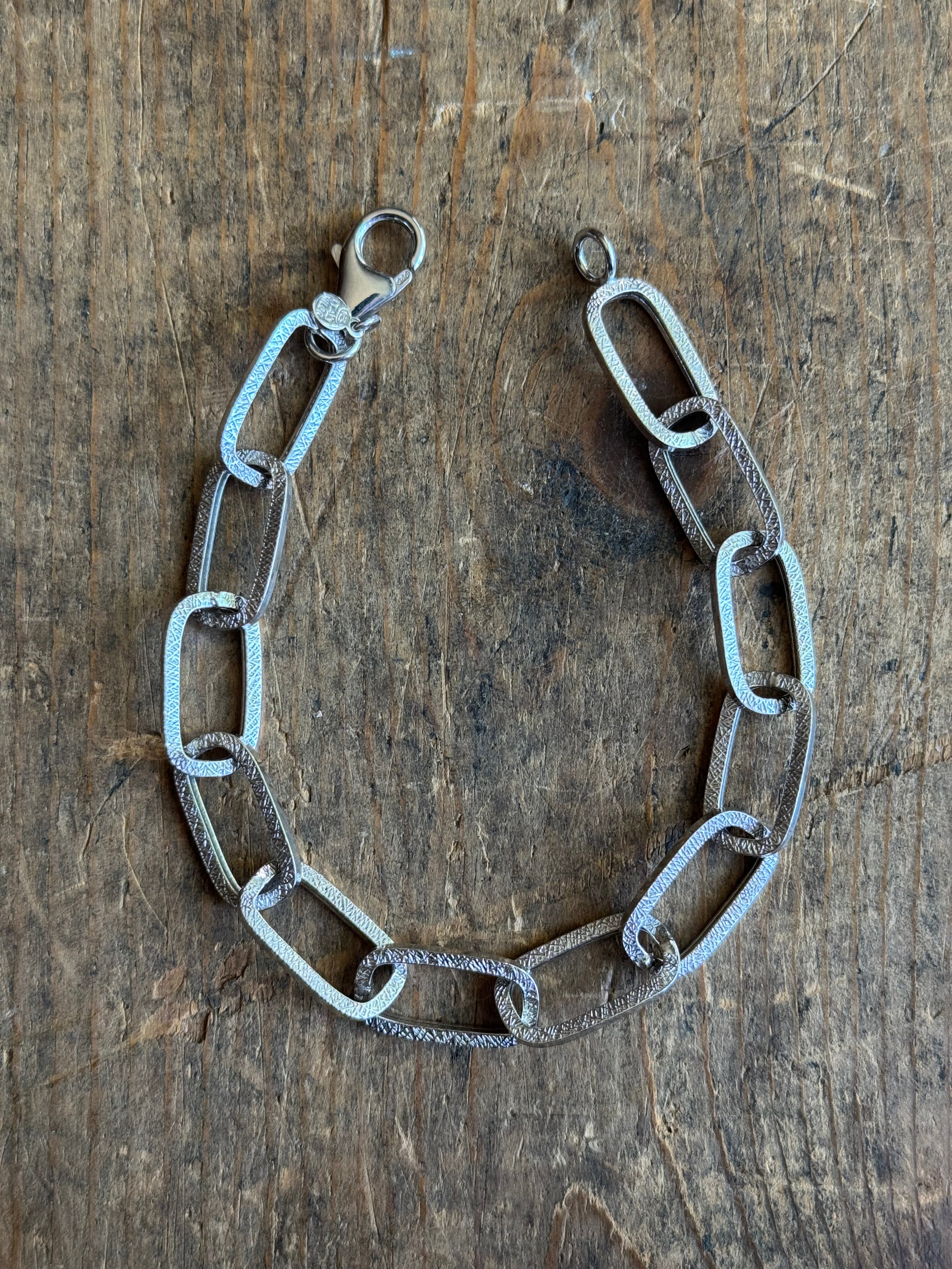 Vintage Sterling Silver Textured Square Oval Link Bracelet 8.5"