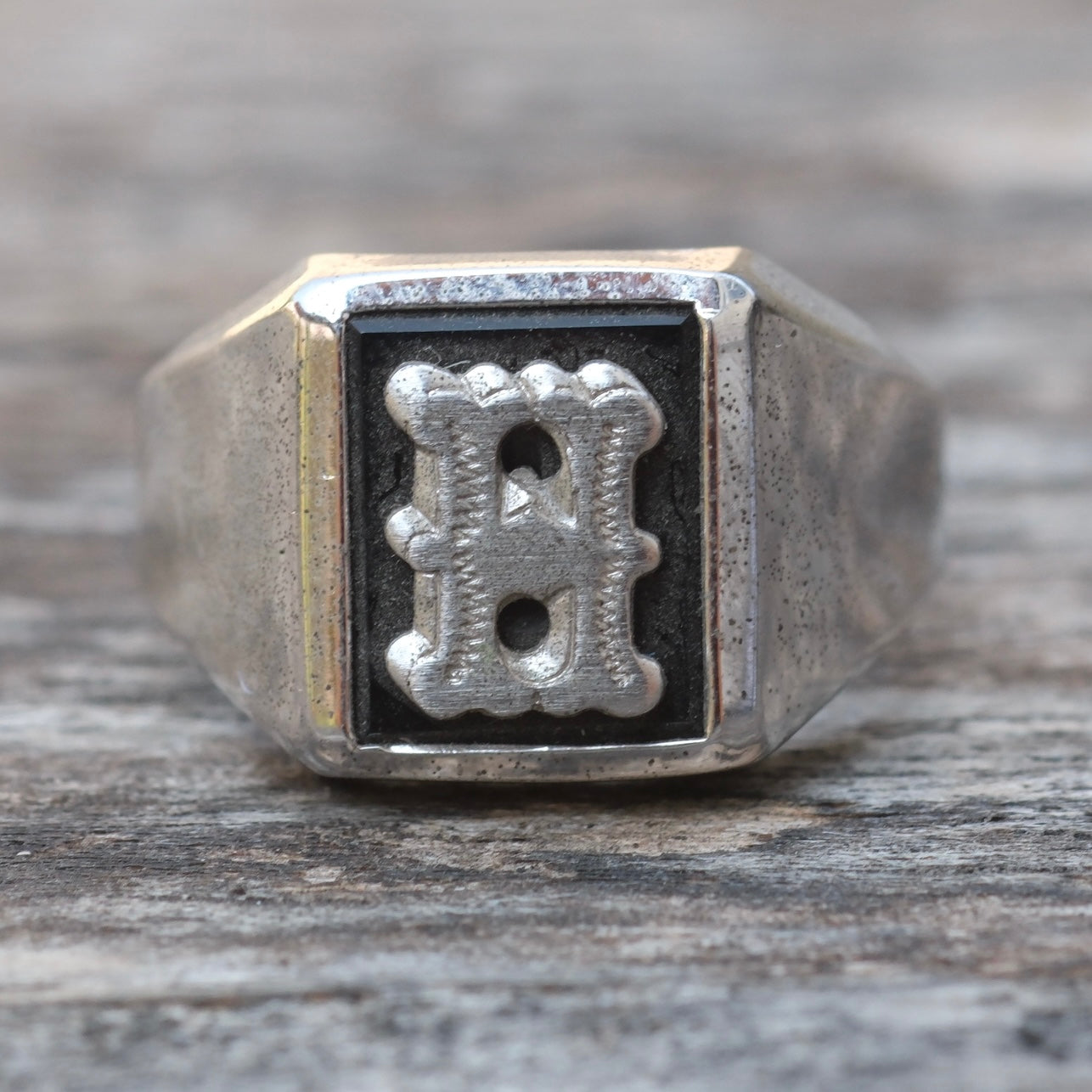 Vintage Sterling H Initial Signet Ring 6.75