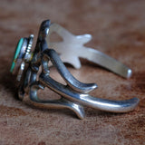Vintage Sterling King Manassa Turquoise Sandcast Cuff Begay