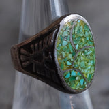 Vintage Sterling Crushed Turquoise Inlay Thunderbird Ring 7.25