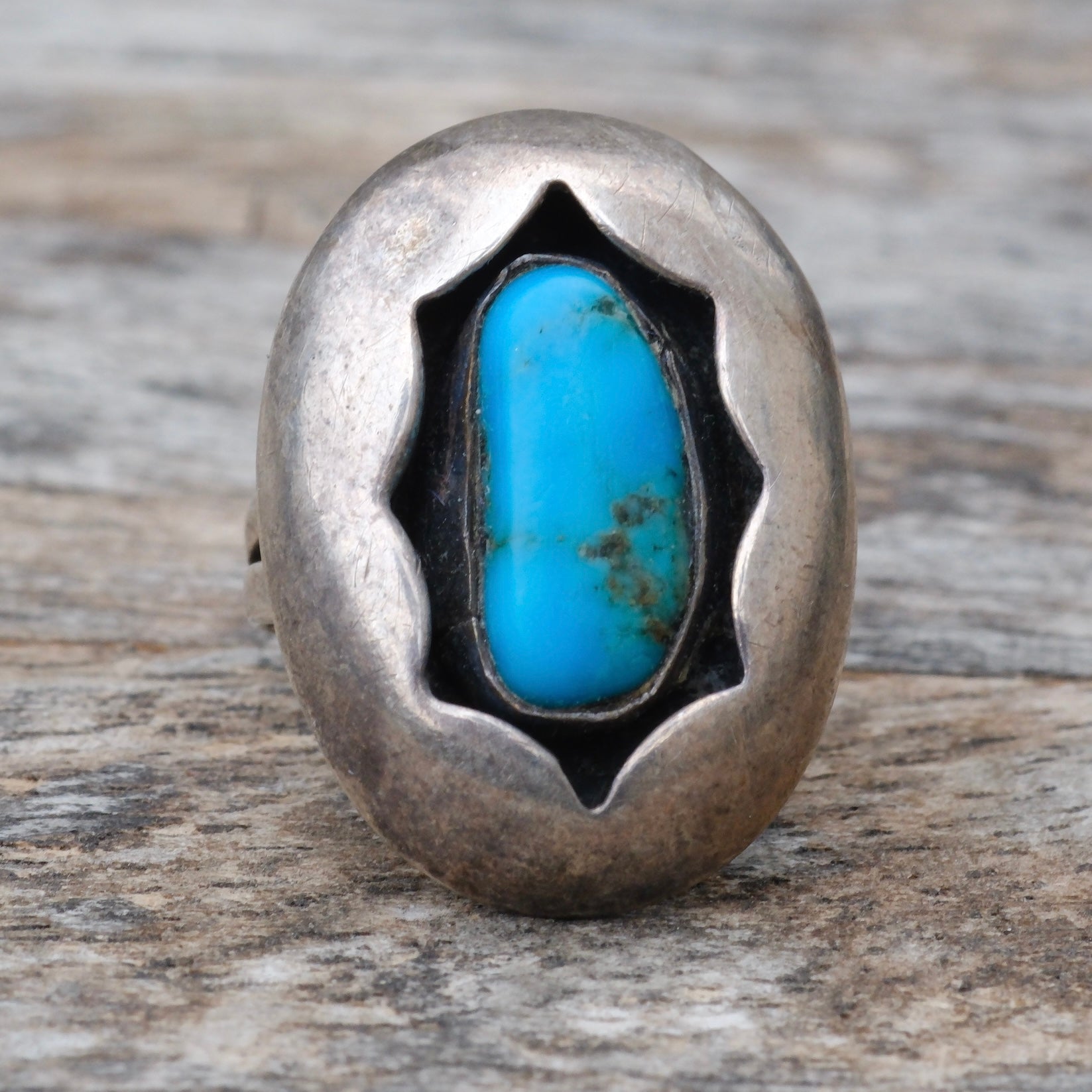 Vintage Sterling Turquoise Shadowbox Ring 4