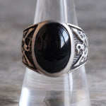 Vintage Sterling Onyx Thunderbird Ring 10