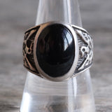 Vintage Sterling Onyx Thunderbird Ring 10