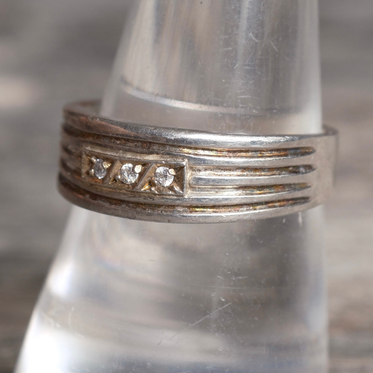 Vintage Sterling 3-Stone CZ Band Ring 9