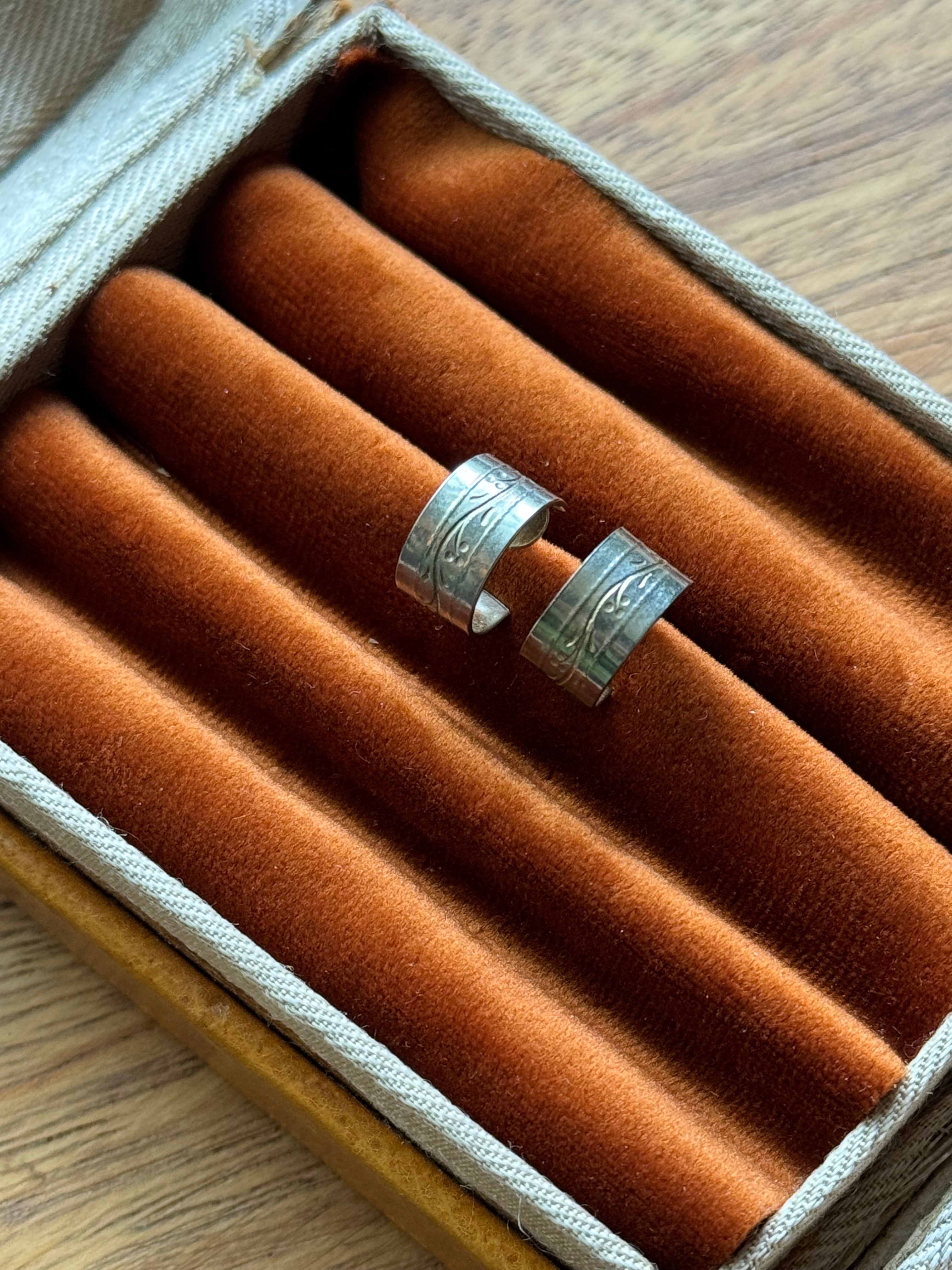 Vintage Sterling Silver Etched Half Hoops