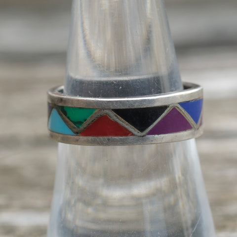 Vintage Sterling Multistone Inlay Band 7.75