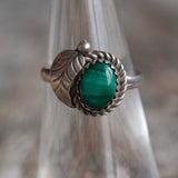 Vintage Sterling Malachite Feather Ring 6