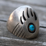 Vintage Sterling Turquoise Bear Paw Ring 10.5