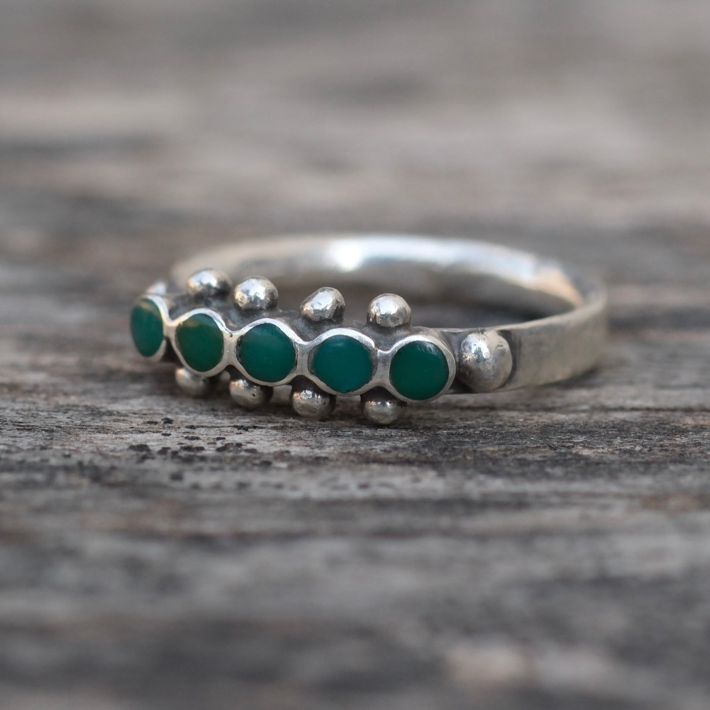 Vintage Sterling Turquoise Inlay Band Ring 4.75