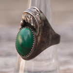 Vintage Sterling Malachite Feather Ring 7.75