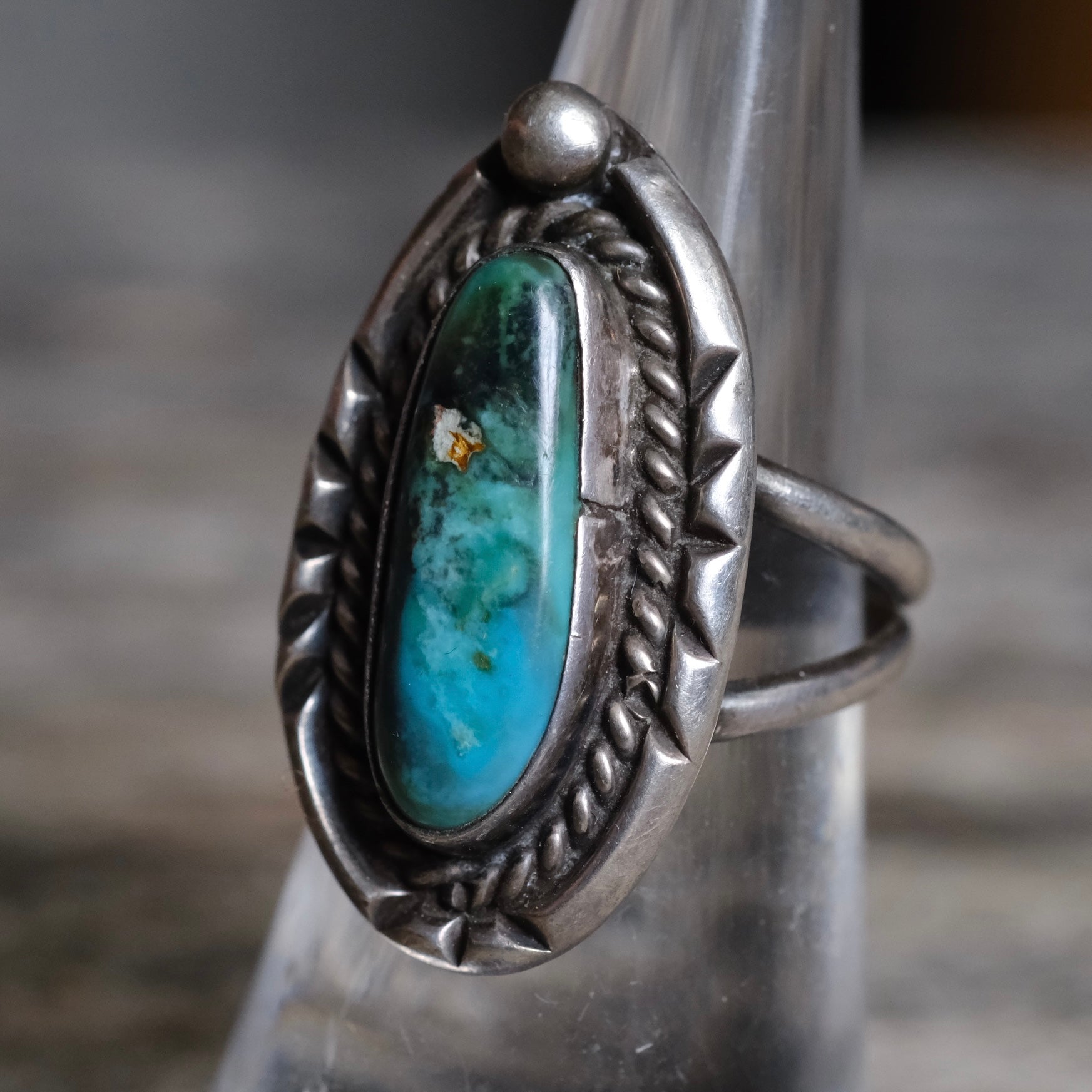 Vintage Sterling Turquoise Roper Ring 6.5