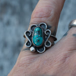 Vintage Sterling Turquoise Floral Ring 5.75