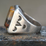 Vintage Sterling Petrified Wood Stamped Band Ring 10.5