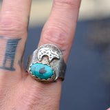 Vintage Sterling Turquoise Bear Ring 12.75