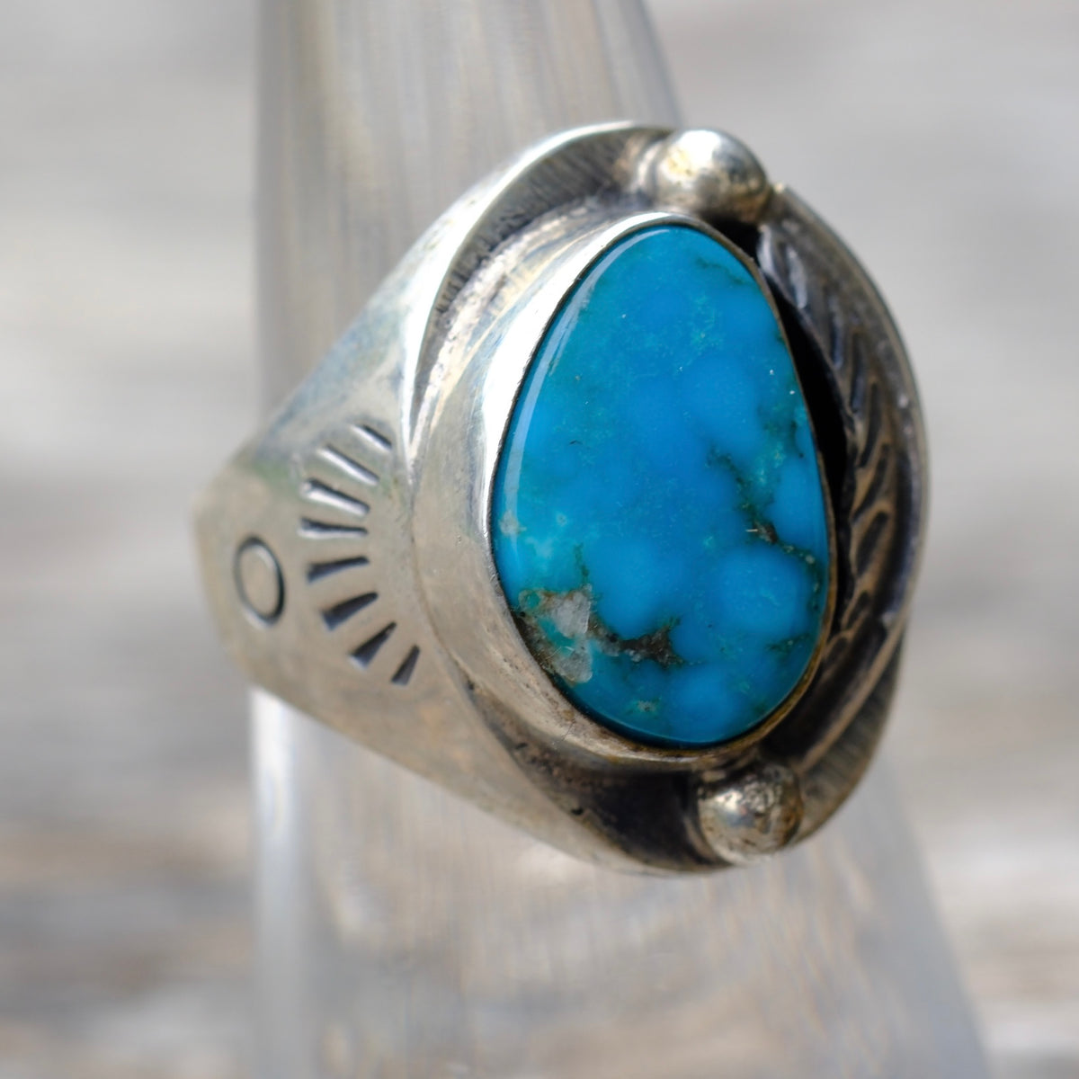 Vintage Sterling Turquoise Feather Ring 6.75