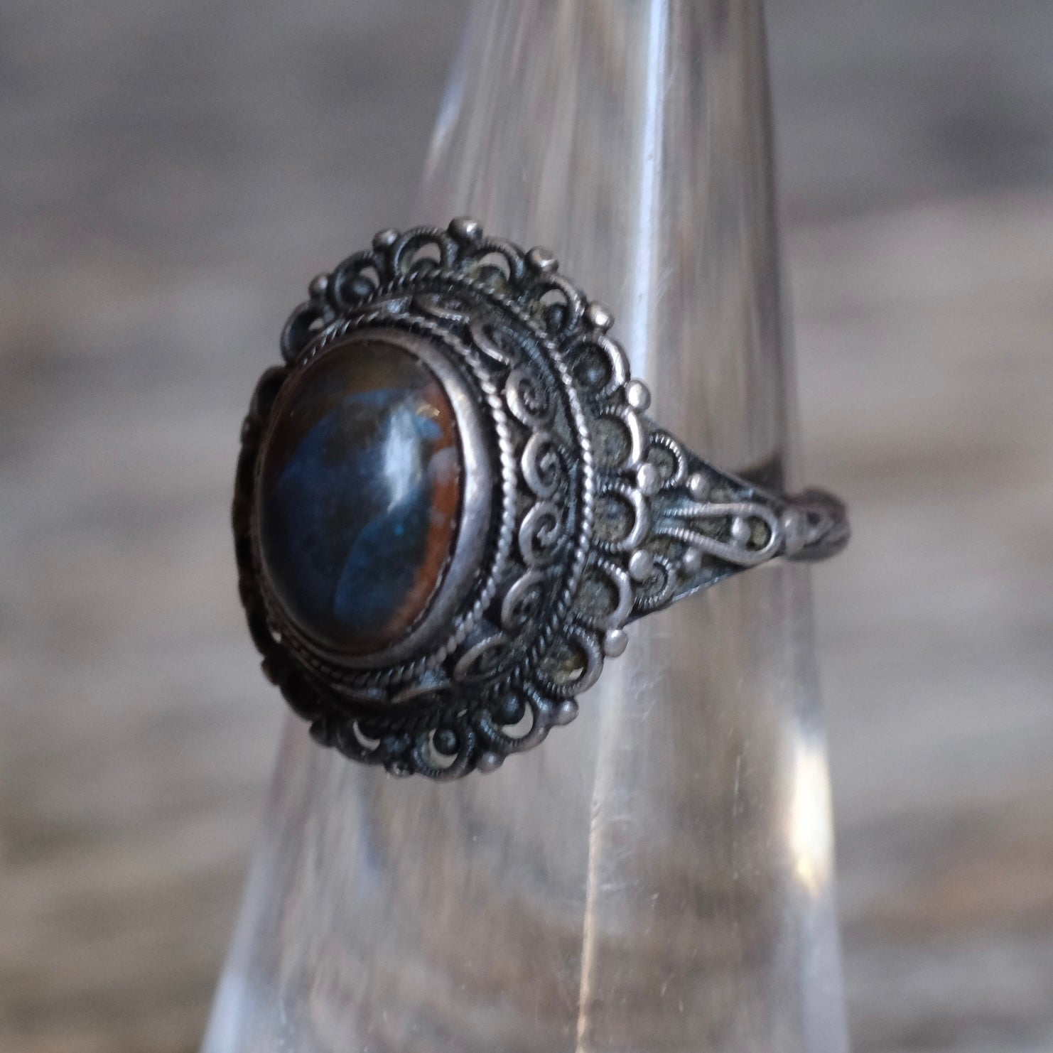 Vintage Sterling Jasper Ring 4.75