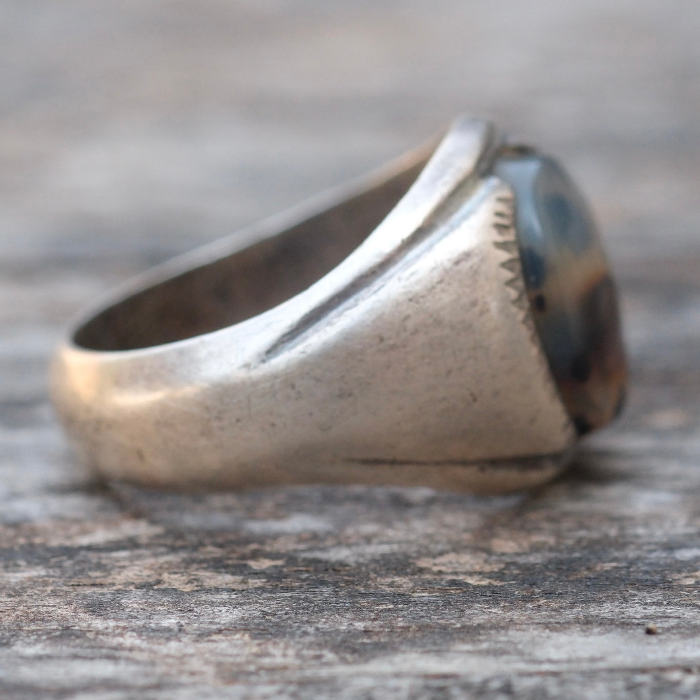 Vintage Sterling Agate Signet Ring 6.5