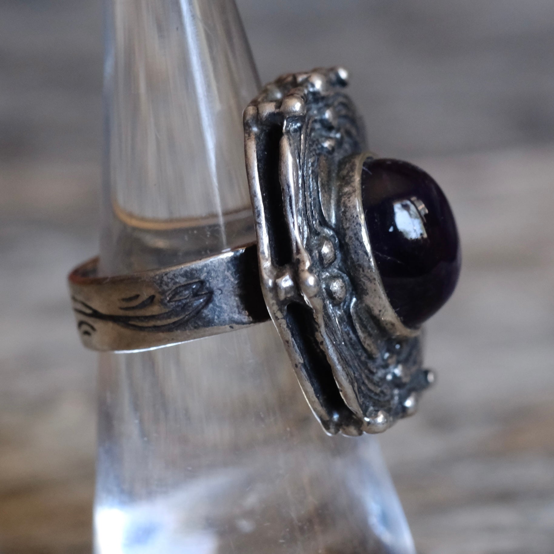 Vintage Sterling Purple Glass Ring 5.5