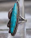 Vintage Sterling Turquoise Feather Ring 5.5