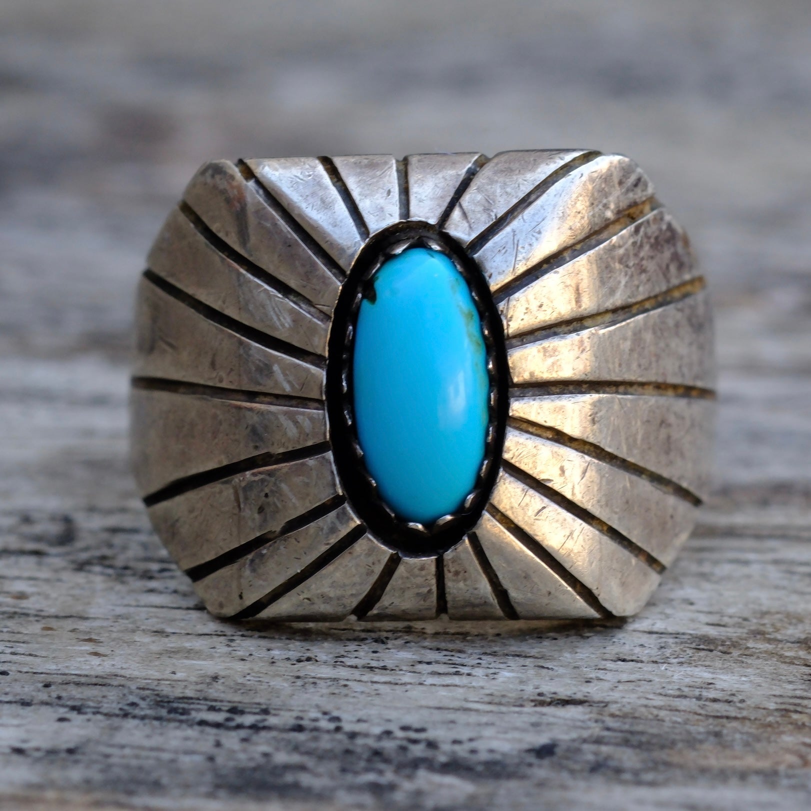 Vintage Sterling Turquoise Shadowbox Ring 9.75