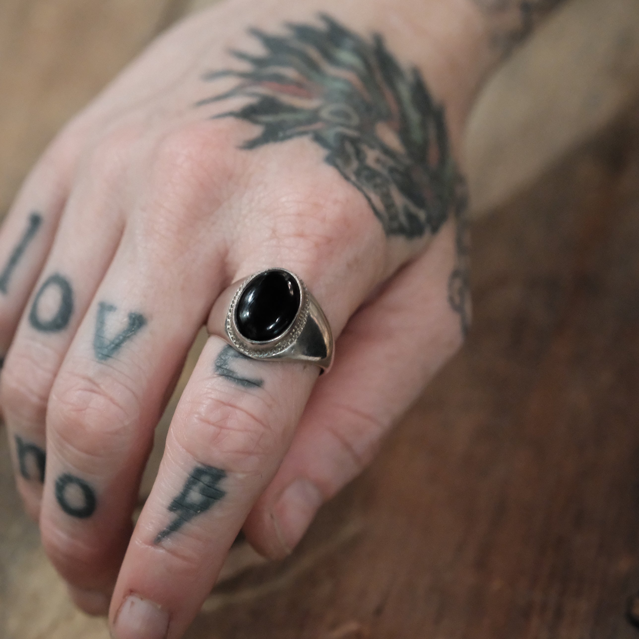 Vintage Sterling Onyx Ring 10.25