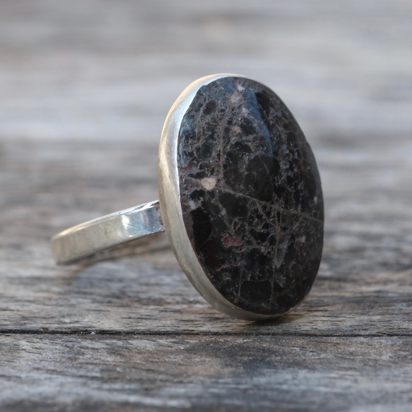 Vintage Sterling Obsidian Ring 6.25